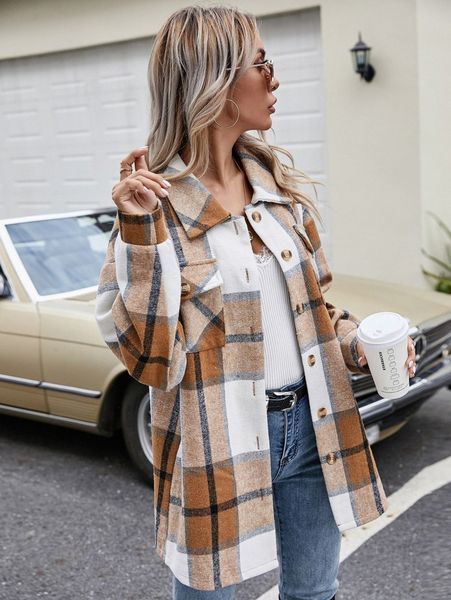 button through flap pocket plaid overshirt x7qh#, Black
button through flap pocket plaid overshirt x7qh#, Black