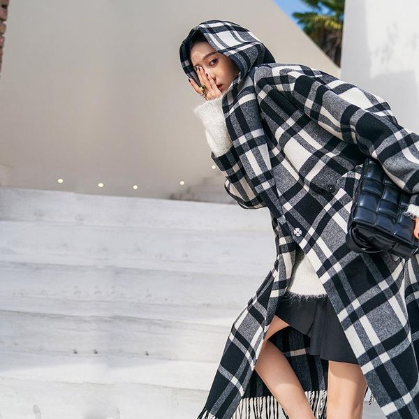 women's wool & blends grid double-sided cashmere woolen cloth coat female temperament hepburn wind of fund 2021 winter, Black
women's wool & blends grid double-sided cashmere woolen cloth coat female temperament hepburn wind of fund 2021 winter, Black