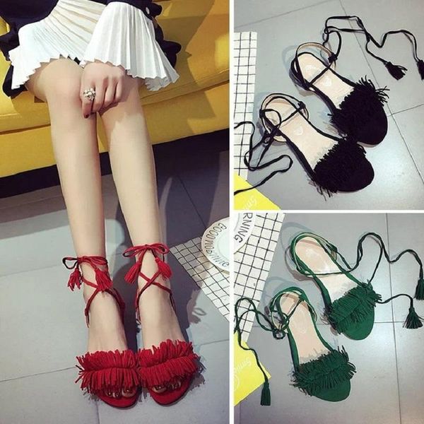summer women's sandals low heel non-slip solid color open toe tie slim wild tassels xi shi velvet fashion, Black
summer women's sandals low heel non-slip solid color open toe tie slim wild tassels xi shi velvet fashion, Black