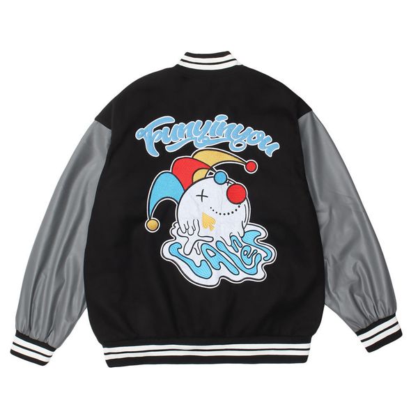 men's hoodies & sweatshirts embroidery of the cartoon contrast color male baseball jacket fashion loose collar leather veq8, Black
men's hoodies & sweatshirts embroidery of the cartoon contrast color male baseball jacket fashion loose collar leather veq8, Black