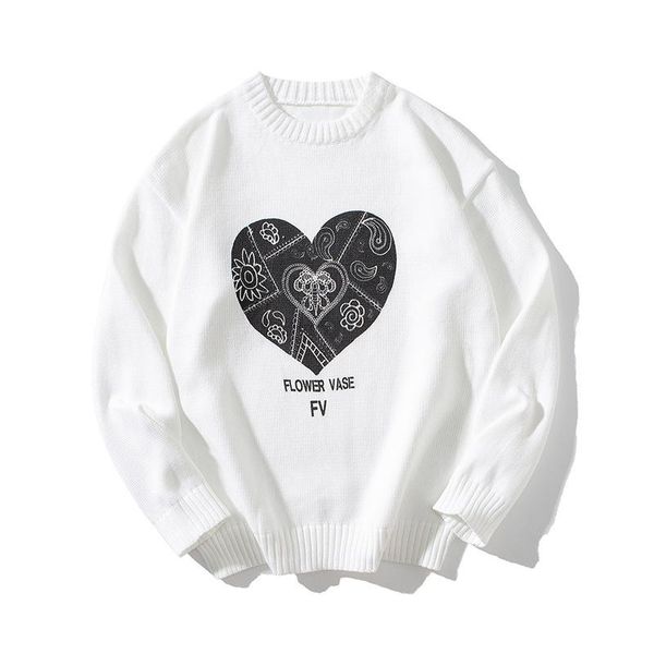men's sweaters 2021 autumn winter knitted love cashew flower print sweater men women loose o neck male pullover, White;black
men's sweaters 2021 autumn winter knitted love cashew flower print sweater men women loose o neck male pullover, White;black