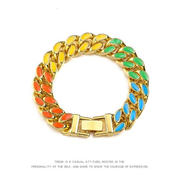 link, chain colorful enamel curb cuban link rainbow bracelets for men women 13mm gold color metal fashion jewelry 1pcs, Black
link, chain colorful enamel curb cuban link rainbow bracelets for men women 13mm gold color metal fashion jewelry 1pcs, Black