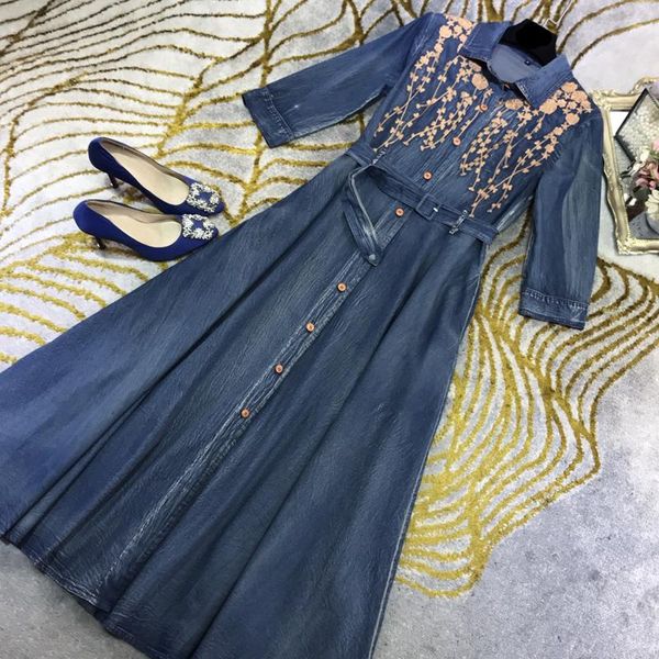 3.19 high end women's lapel embroidery print single breasted collect waist denim dress with belt casual dresses, Black;gray
3.19 high end women's lapel embroidery print single breasted collect waist denim dress with belt casual dresses, Black;gray