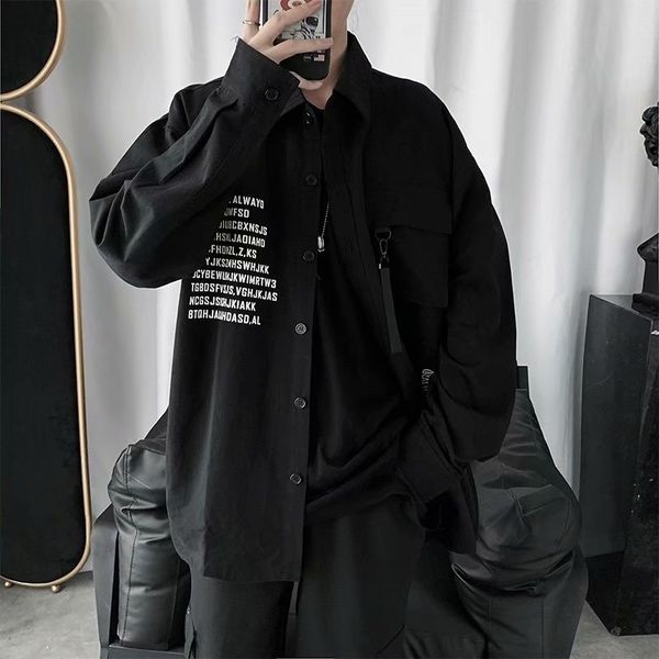 long sleeve loose korean fashion men's cotton workwear casual shirt coat, White;black
long sleeve loose korean fashion men's cotton workwear casual shirt coat, White;black