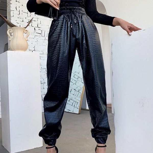 women leather long trousers office lady street fashion vintage black bottoms high waist drawstring elastic woman clothes fall women's p, Black;white
women leather long trousers office lady street fashion vintage black bottoms high waist drawstring elastic woman clothes fall women's p, Black;white
