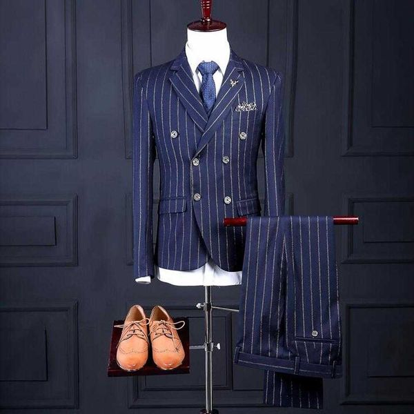 men's suits & blazers style double breasted men's suit striped three sets of fine korean casual british business formal 35i6, White;black
men's suits & blazers style double breasted men's suit striped three sets of fine korean casual british business formal 35i6, White;black