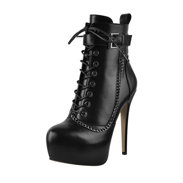 women thin high heels lace up inner platform metal chain decoration ankle booties buckle matte black shoes zipper
women thin high heels lace up inner platform metal chain decoration ankle booties buckle matte black shoes zipper