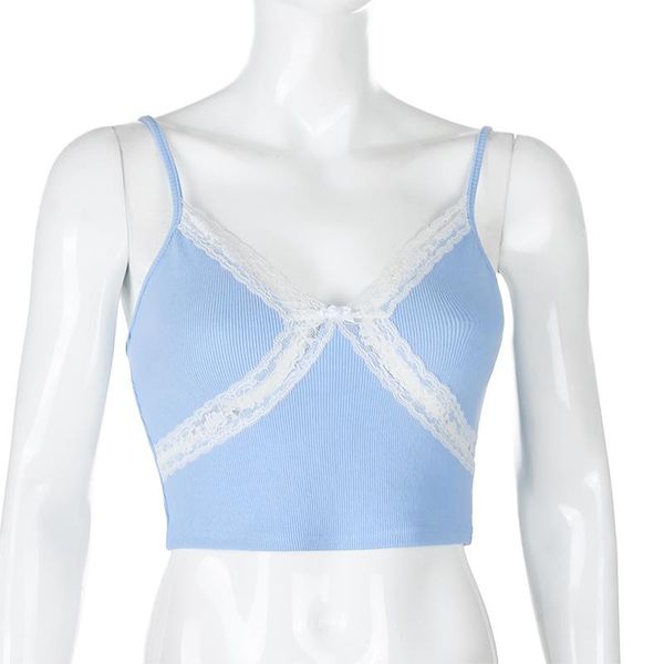 women's tanks & camis y2k aesthetic women lace patchwork crop v neck skinny sleeveless summer blue female harajuku streetwear, White
women's tanks & camis y2k aesthetic women lace patchwork crop v neck skinny sleeveless summer blue female harajuku streetwear, White