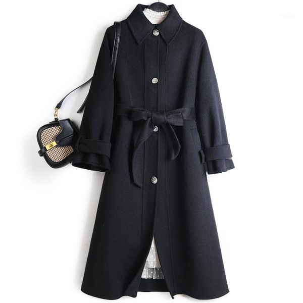 women's wool & blends spring 2021 hand sewn double-sided coat medium and long baby collar single breasted woolen, Black
women's wool & blends spring 2021 hand sewn double-sided coat medium and long baby collar single breasted woolen, Black