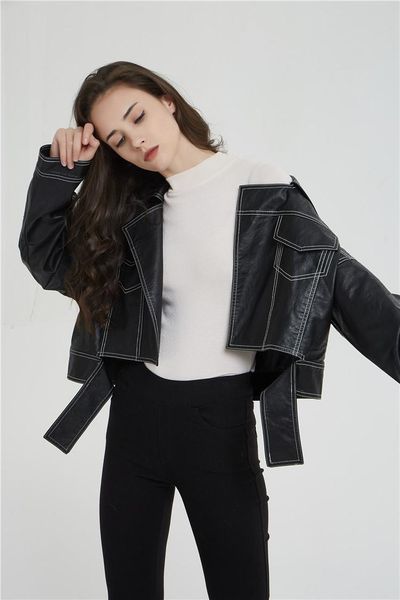 women's jackets b768- spring and autumn leather lapel bf loose edition street fashion open line motorcycle jacket short coat k3vi, Black;brown
women's jackets b768- spring and autumn leather lapel bf loose edition street fashion open line motorcycle jacket short coat k3vi, Black;brown