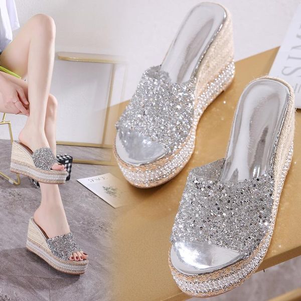 charm2021 thick bottomed muffin slope heel sandals women wear fashion in summer slippers, Black
charm2021 thick bottomed muffin slope heel sandals women wear fashion in summer slippers, Black