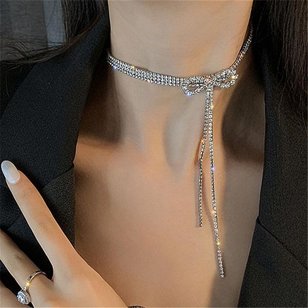 chains luxury long tassel chain bow-knot rhinestone choker necklace women wedding accessories gothic chokers jewelry collier femme, Silver
chains luxury long tassel chain bow-knot rhinestone choker necklace women wedding accessories gothic chokers jewelry collier femme, Silver