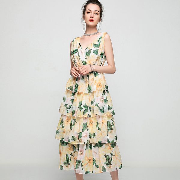 women's runway dresses v neck sleeveless tiered ruffles fashion casual mid dress vestidos, Black
women's runway dresses v neck sleeveless tiered ruffles fashion casual mid dress vestidos, Black