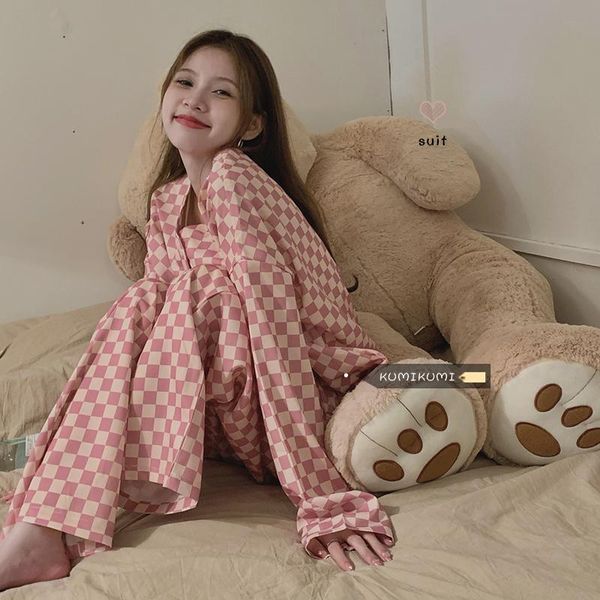 men's sleepwear female can wear outside leisurewear suit design feeling v-neck checked pajamas wide-legged pants two-piece outfit, Black;brown
men's sleepwear female can wear outside leisurewear suit design feeling v-neck checked pajamas wide-legged pants two-piece outfit, Black;brown