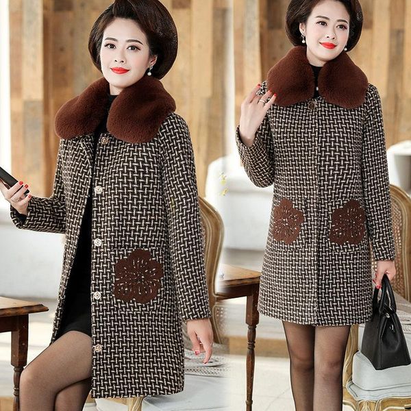 women's wool & blends winter jacket female middle-aged woolen coat autumn and clothing women embroidery long fur collar plaid windbreak, Black
women's wool & blends winter jacket female middle-aged woolen coat autumn and clothing women embroidery long fur collar plaid windbreak, Black