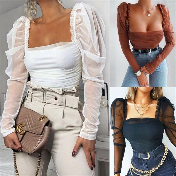 spring autumn casual womens shirts mesh sheer patchwork puff sleeve ruched square neck strapless shirt, White
spring autumn casual womens shirts mesh sheer patchwork puff sleeve ruched square neck strapless shirt, White
