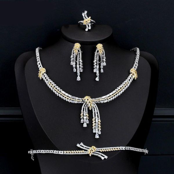 earrings & necklace luxury 4pcs full jewelry sets design bowknot micro pave cubic zirconia dubai women wedding engagement bridal party, Silver
earrings & necklace luxury 4pcs full jewelry sets design bowknot micro pave cubic zirconia dubai women wedding engagement bridal party, Silver