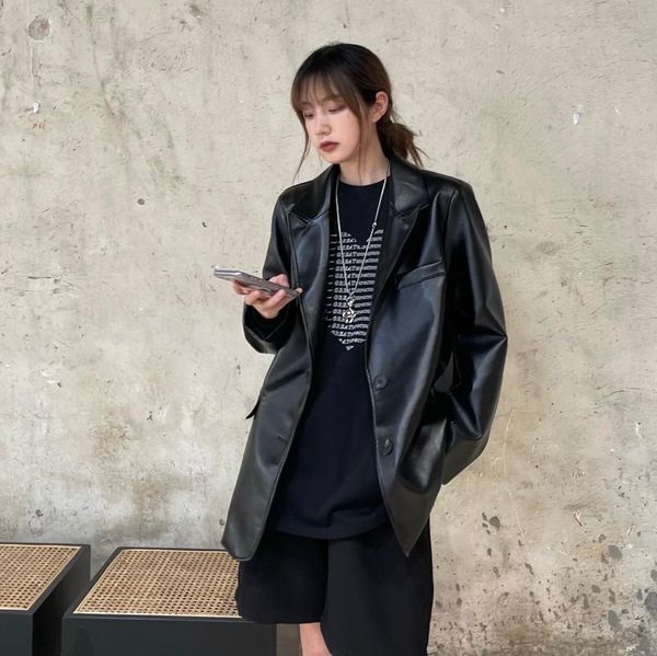 women's suits & blazers autumn winter faux leather suit jacket women streetwear hip hop punk gothic casual loose female men black coat, White;black
women's suits & blazers autumn winter faux leather suit jacket women streetwear hip hop punk gothic casual loose female men black coat, White;black