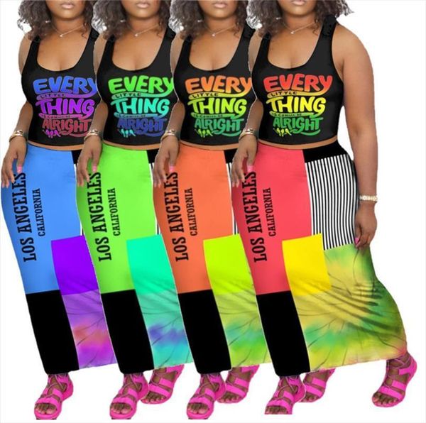 s 4xl plus size skirts womens tracksuits sets wholesale two piece set print letter short vest maxi skirt patchwork, Gray 
s 4xl plus size skirts womens tracksuits sets wholesale two piece set print letter short vest maxi skirt patchwork, Gray