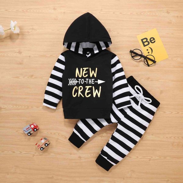 boys' autumn baby clothes crew letter hooded sweater suit, White