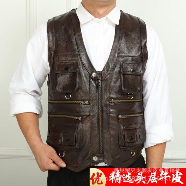 men's pocket leather vest spring and autumn fashion first layer cowhide outdoor fishing vests, Black;white
men's pocket leather vest spring and autumn fashion first layer cowhide outdoor fishing vests, Black;white