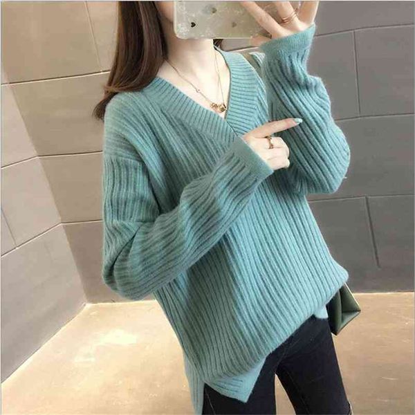 women autumn and winter knitted loose sweater pullover v-neck long sleeve knitwear clothing sweet 210427, White;black
women autumn and winter knitted loose sweater pullover v-neck long sleeve knitwear clothing sweet 210427, White;black