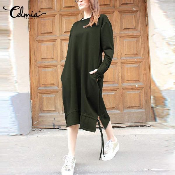 casual dresses 2021 autumn winter dress celmia women fashion long sleeve pullover drawstring hem loose solid sweatshirt midi, Black;gray
casual dresses 2021 autumn winter dress celmia women fashion long sleeve pullover drawstring hem loose solid sweatshirt midi, Black;gray