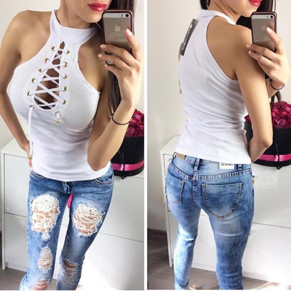 women's tanks & camis solid color girls lace up tank halter hollow out summer club wear women sleeveless slim fit streetwear d35, White
women's tanks & camis solid color girls lace up tank halter hollow out summer club wear women sleeveless slim fit streetwear d35, White