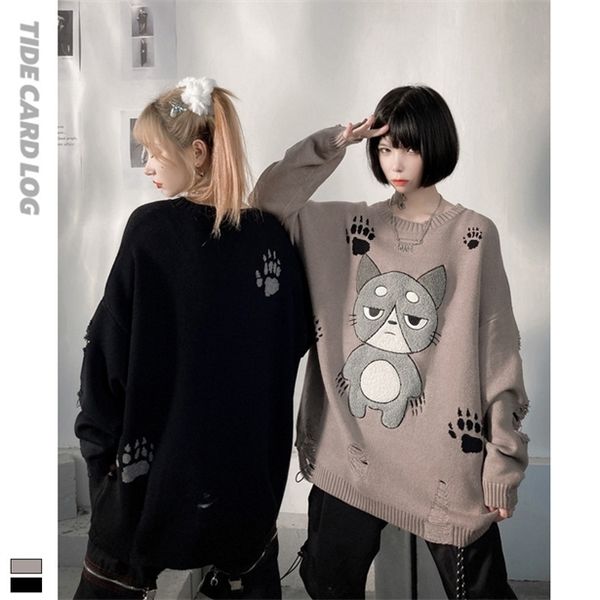 2021 tech fleeceautumn and winter new round neck long sleeve loose sweater personalized jacquard cute cat cartoon sweater lazy wind yw_rw, White;black
2021 tech fleeceautumn and winter new round neck long sleeve loose sweater personalized jacquard cute cat cartoon sweater lazy wind yw_rw, White;black