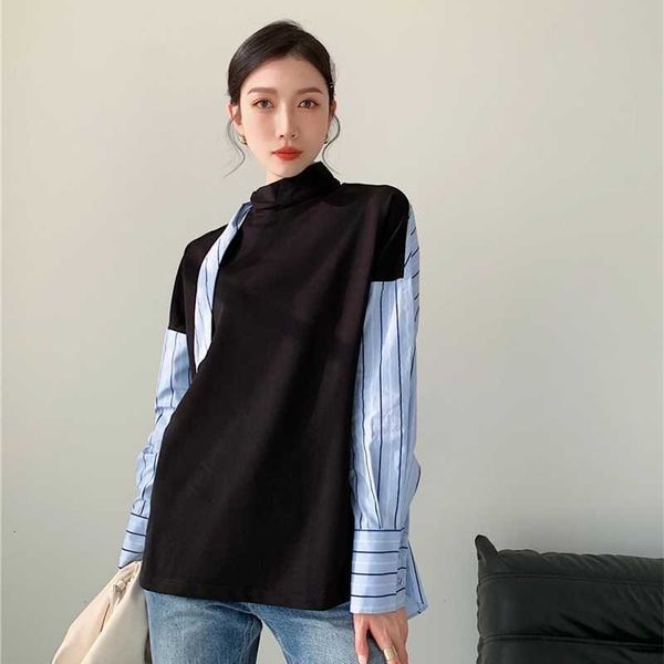 women's knits & tees patchwork striped blue long sleeve and blouses stand collar tie neck designer casual korean fa ufd1, White
women's knits & tees patchwork striped blue long sleeve and blouses stand collar tie neck designer casual korean fa ufd1, White