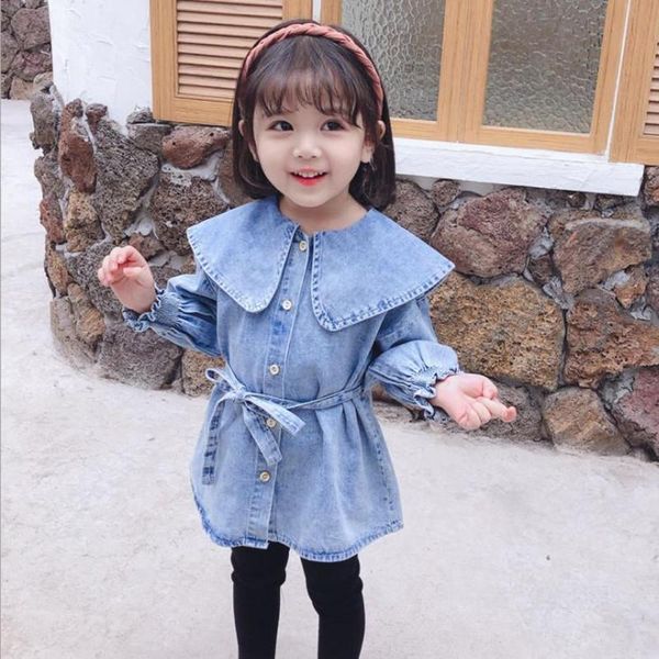 arrival spring denim shirts for girls korean kids clothes cotton long jeans blouse with belt fashion, White;black
arrival spring denim shirts for girls korean kids clothes cotton long jeans blouse with belt fashion, White;black