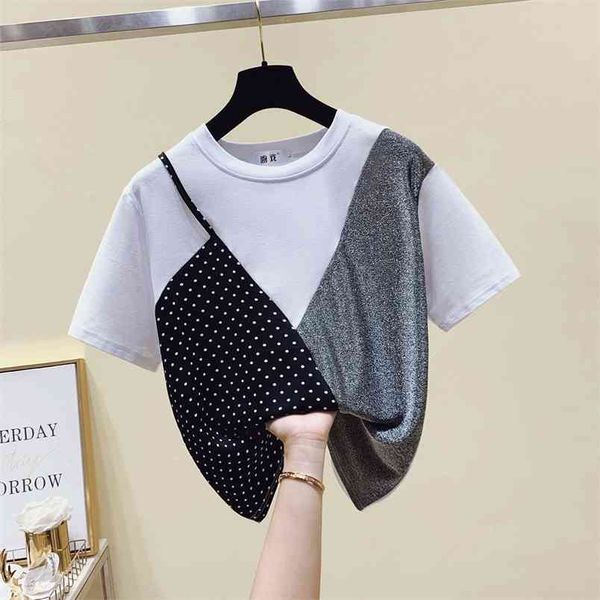 summer women's short sleeves patchwork dot o neck t-shirt tee girls pullover casual tees a2890 210428, White
summer women's short sleeves patchwork dot o neck t-shirt tee girls pullover casual tees a2890 210428, White
