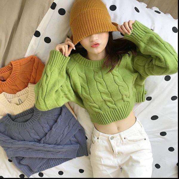 women short womens sweaters loose casual solid color fashion twist long sleeve korean sweet jumpers pull femme, White;black
women short womens sweaters loose casual solid color fashion twist long sleeve korean sweet jumpers pull femme, White;black