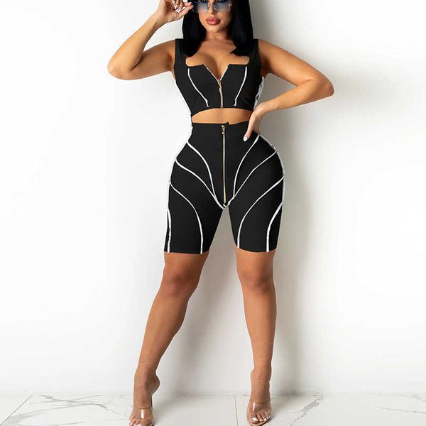 two piece summer suits sleeveless zipper crop & slim shorts set 210702, White
two piece summer suits sleeveless zipper crop & slim shorts set 210702, White