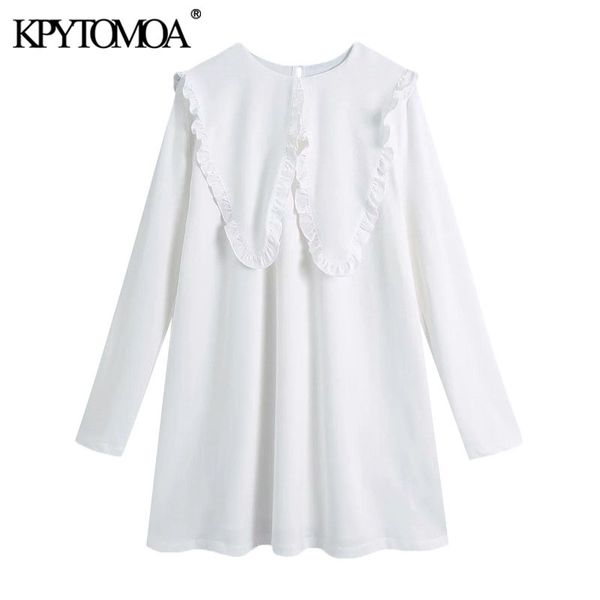 women sweet fashion with ruffle trim white mini dress vintage big collar long sleeve female dresses vestidos mujer 210416, Black;gray
women sweet fashion with ruffle trim white mini dress vintage big collar long sleeve female dresses vestidos mujer 210416, Black;gray