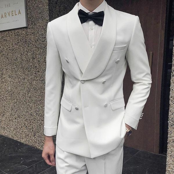 men's suits & blazers autumn 2021 korean slim fit white evening dress suit trousers two piece, White;black
men's suits & blazers autumn 2021 korean slim fit white evening dress suit trousers two piece, White;black
