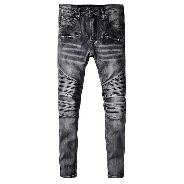 men's jeans american street fashion men retro dark gray elastic slim fit biker spliced designer hip hop denim punk pants, Blue
men's jeans american street fashion men retro dark gray elastic slim fit biker spliced designer hip hop denim punk pants, Blue