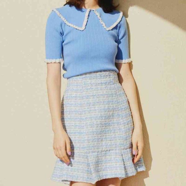 spring sweet peter pan collar women knitted slim female pullovers casual sweet japanese short sleeve sweaters 210514, White;black
spring sweet peter pan collar women knitted slim female pullovers casual sweet japanese short sleeve sweaters 210514, White;black