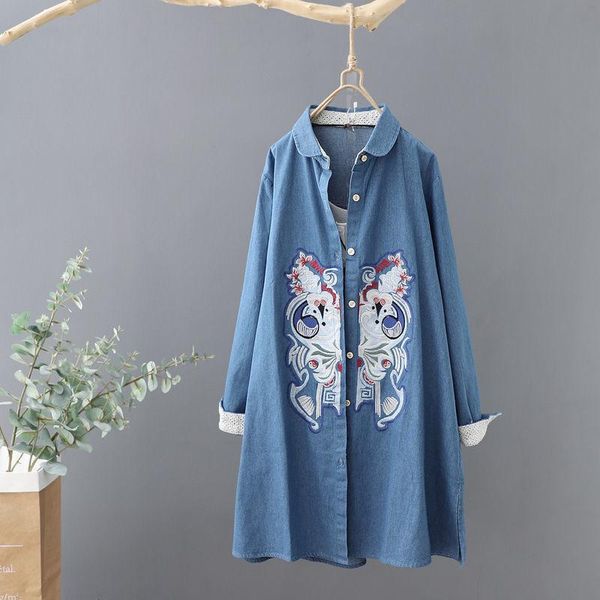 women's jackets casual denim jacket shirts women vintage embroidery long coat spring autumn chic woman blouse cotton female loose outer, Black;brown
women's jackets casual denim jacket shirts women vintage embroidery long coat spring autumn chic woman blouse cotton female loose outer, Black;brown