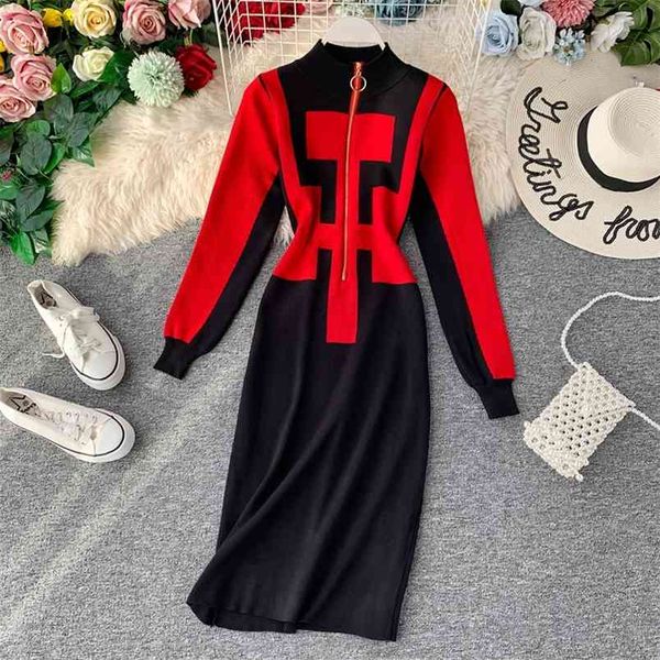 women's autumn winter basal sweater dress long-sleeved zipper half-high collar color matching a-line knit long ml390 210506, Black;gray
women's autumn winter basal sweater dress long-sleeved zipper half-high collar color matching a-line knit long ml390 210506, Black;gray
