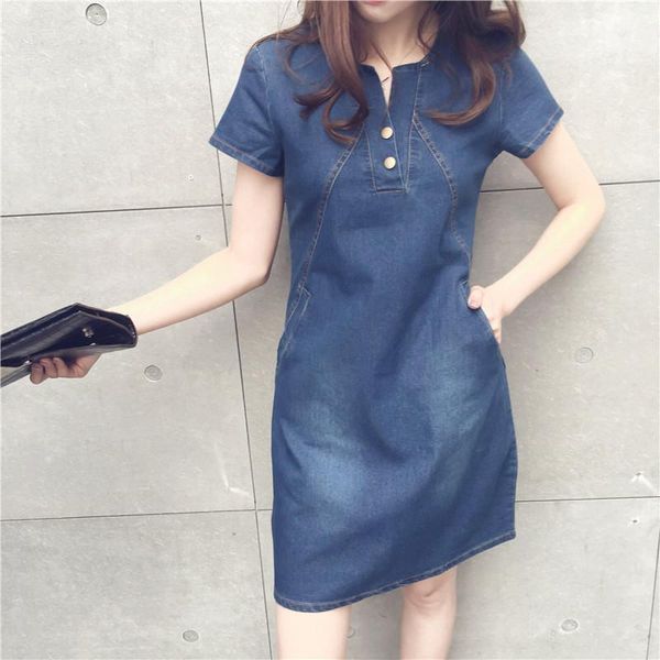 spring and summer fashion loose denim skirt women's oversize short-sleeved dress pure color casual mid-length dresses, Black;gray
spring and summer fashion loose denim skirt women's oversize short-sleeved dress pure color casual mid-length dresses, Black;gray