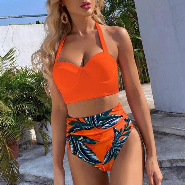 one-piece suits high waist print women bikini swimsuit 2021 summer female bandage swimwear set push up halter beachwear
one-piece suits high waist print women bikini swimsuit 2021 summer female bandage swimwear set push up halter beachwear