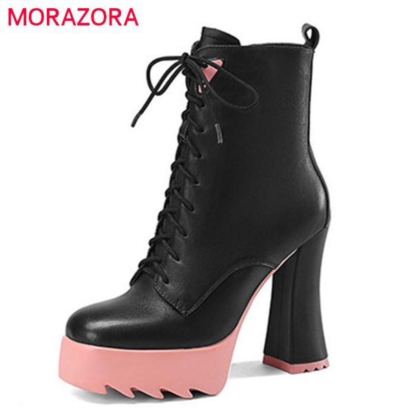 boots morazora 2022 arrive genuine leather shoes women square toe cross tied zip high heels platform ankle, Black
boots morazora 2022 arrive genuine leather shoes women square toe cross tied zip high heels platform ankle, Black
