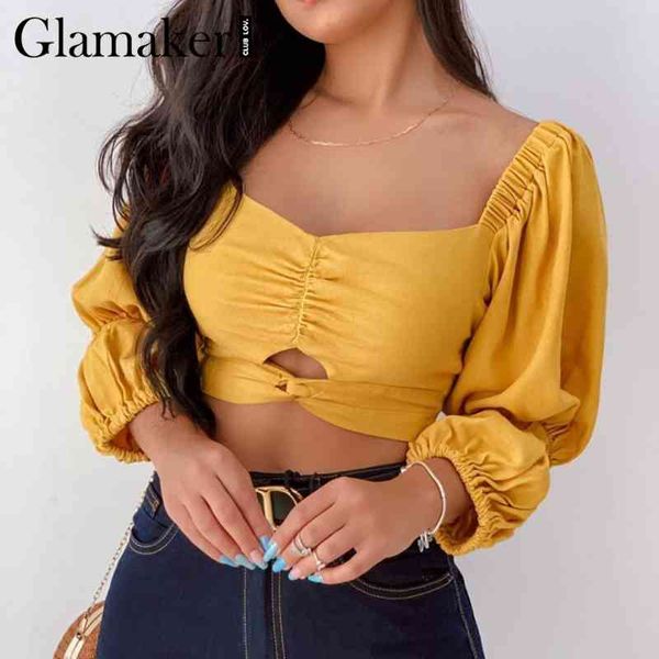 glamaker yellow spring summer crop shirt square collar bandage long sleevle women blouse feminina puff sleeve shirts 210414, White
glamaker yellow spring summer crop shirt square collar bandage long sleevle women blouse feminina puff sleeve shirts 210414, White