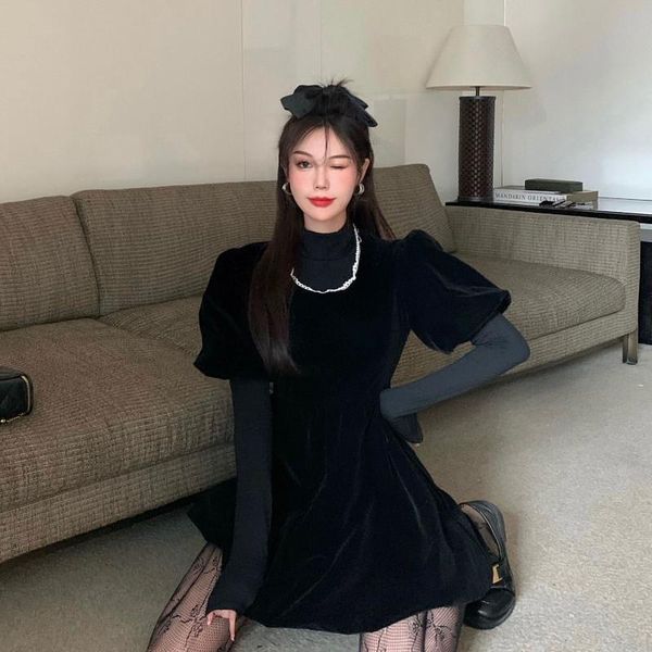 casual dresses women small black velvet bottom close waist thin vestido de mujer femme robe, Black;gray
casual dresses women small black velvet bottom close waist thin vestido de mujer femme robe, Black;gray