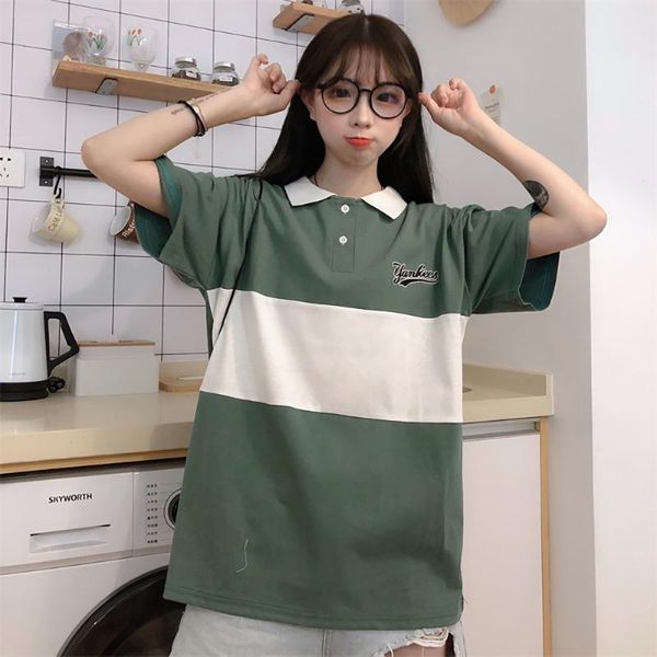 women's polos green women shirt short sleeve shirts summer loose lapel khaki female casual schoolgirl colorblock woman, White
women's polos green women shirt short sleeve shirts summer loose lapel khaki female casual schoolgirl colorblock woman, White