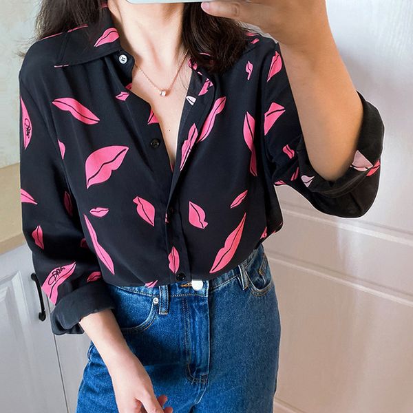 suit red lip print blouse women's 100% silk long sleeve elegant soft loose single breasted turn-down collar female shirt, White;black
suit red lip print blouse women's 100% silk long sleeve elegant soft loose single breasted turn-down collar female shirt, White;black