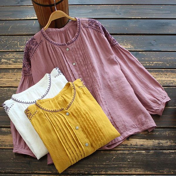 spring women literary retro nine-quarter sleeve stand collar loose embroidery cotton linen shirt women's blouses & shirts, White
spring women literary retro nine-quarter sleeve stand collar loose embroidery cotton linen shirt women's blouses & shirts, White