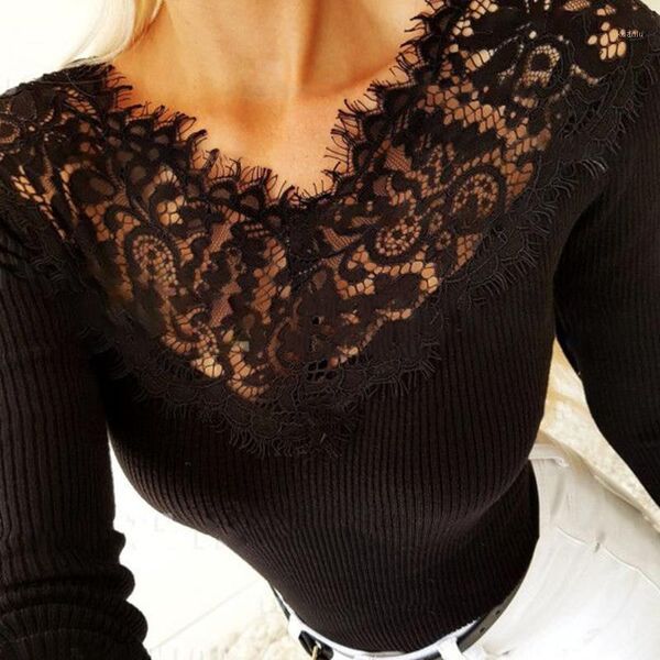 women lace stitching v-neck long-sleeved knitted blouse hollow out slim fit black ladies shirt 2021 spring female tosp d25 women's blo, White
women lace stitching v-neck long-sleeved knitted blouse hollow out slim fit black ladies shirt 2021 spring female tosp d25 women's blo, White