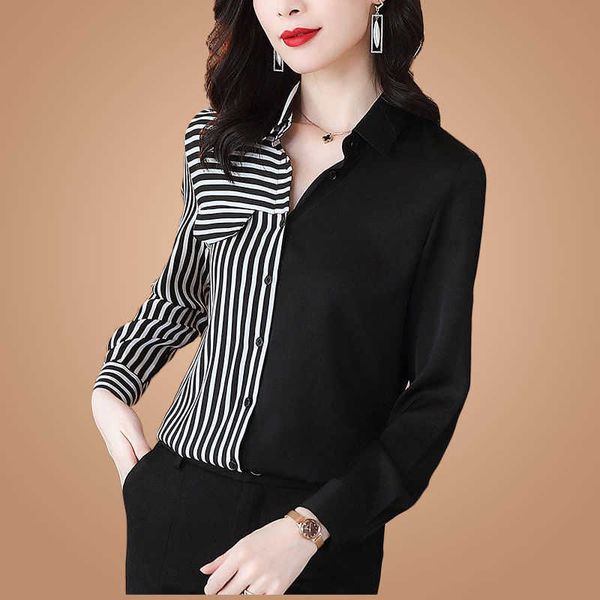 women's spring autumn style blouses shirt striped patchwork button turn-down collar casual loose df3850 210609, White
women's spring autumn style blouses shirt striped patchwork button turn-down collar casual loose df3850 210609, White